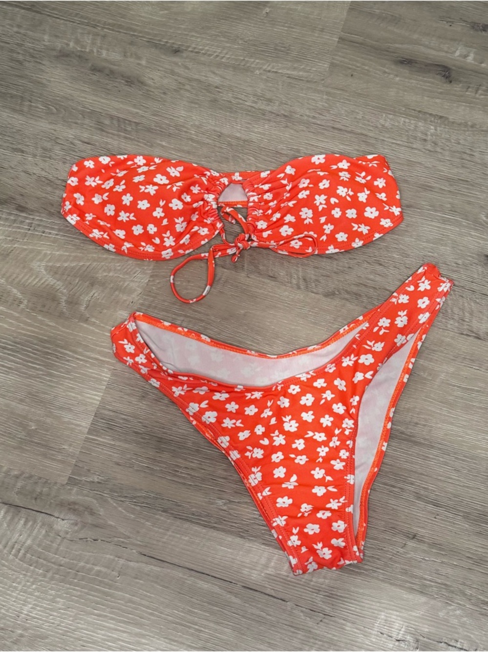 Orange Floral Bandeau Bikini Set